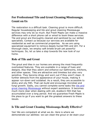 For Professional Tile and Grout Cleaning Mississauga Count on Us