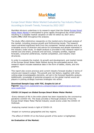 Europe Smart Water Meter Market Research Report: Forecast (2022-27)