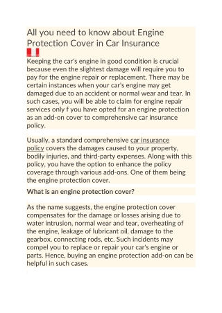 All you need to know about Engine Protection Cover in Car Insurance