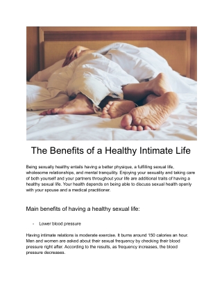 The Benefits of a Healthy Intimate Life