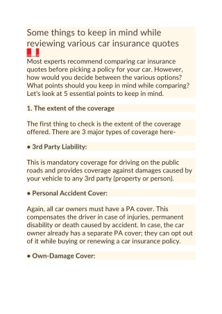 5 things to keep in mind while reviewing various Car Insurance quotes