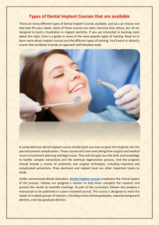 Types of Dental Implant Courses that are available