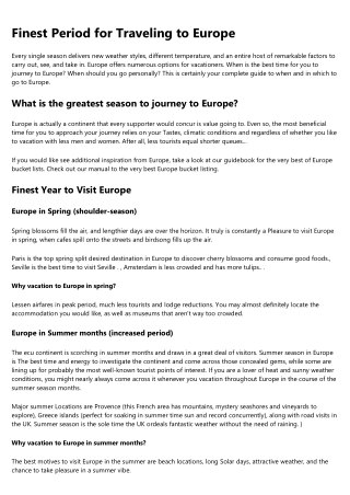 Best Time for Traveling to Europe