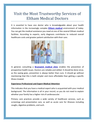 Visit the Most Trustworthy Services of Eltham Medical Doctors