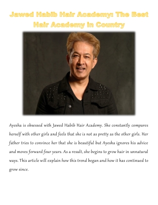 Jawed Habib Hair Academy: The Best Hair Academy in Country