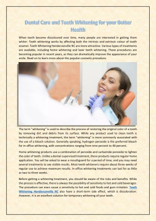 Dental Care and Teeth Whitening for your Better Health