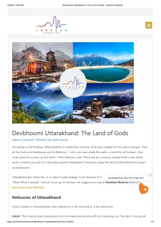 Devbhoomi Uttarakhand-The Land of Gods - Aaroham Resorts