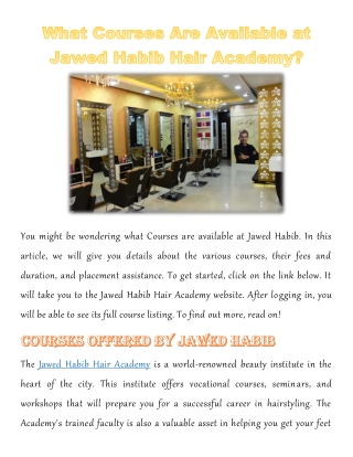 What Courses Are Available at Jawed Habib Hair Academy?