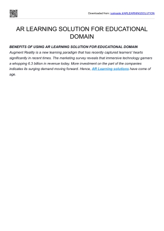 AR LEARNING SOLUTION FOR EDUCATIONAL DOMAIN