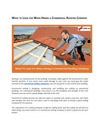 What to Look for When Hiring a Commercial Roofing Company