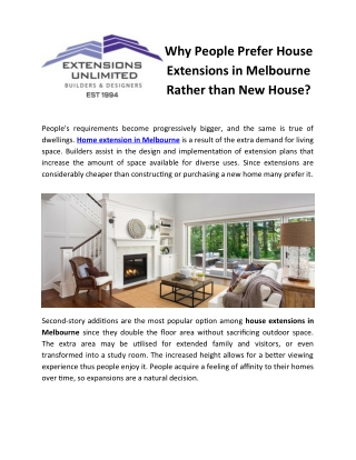 Why People Prefer House Extensions in Melbourne Rather than New House