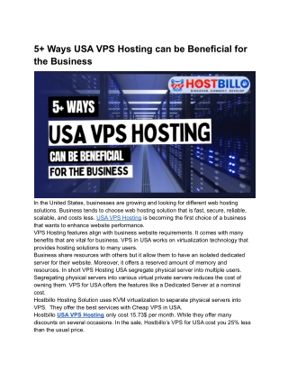 5 Ways USA VPS Hosting can be Beneficial for the Business