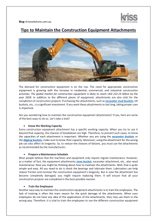 Tips to Maintain the Construction Equipment Attachments