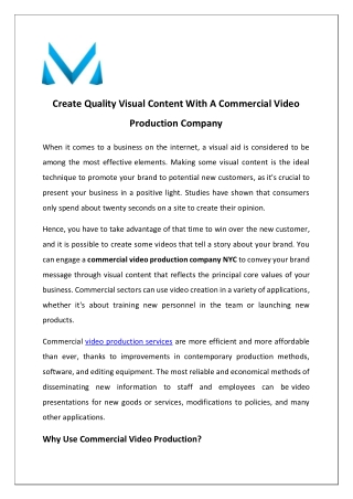 Create Quality Visual Content With A Commercial Video Production Company PDF