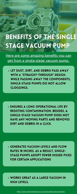 Benefits of the Single Stage Vacuum Pump