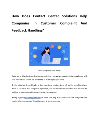 How does a call center training solutions help companies in customer complaint and feedback handling