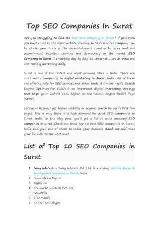 Top SEO Companies In Surat