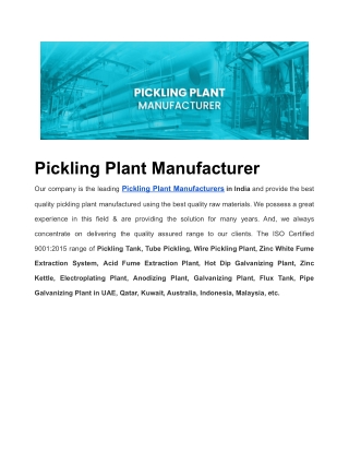 Pickling Plant