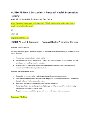NU580-7B Unit 1 Discussion – Personal Health Promotion Herzing