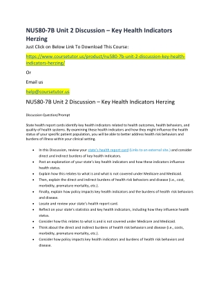 NU580-7B Unit 2 Discussion – Key Health Indicators Herzing