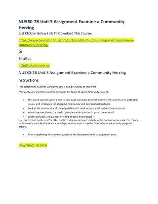 NU580-7B Unit 3 Assignment Examine a Community Herzing