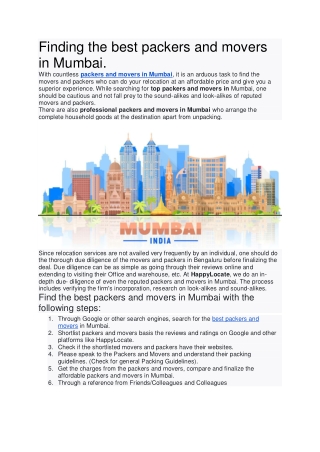 Finding the best packers and movers in Mumbai