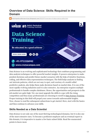 Overview of Data Science Skills Required in the Domain