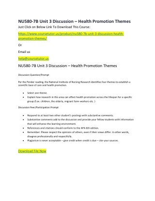 NU580-7B Unit 3 Discussion – Health Promotion Themes