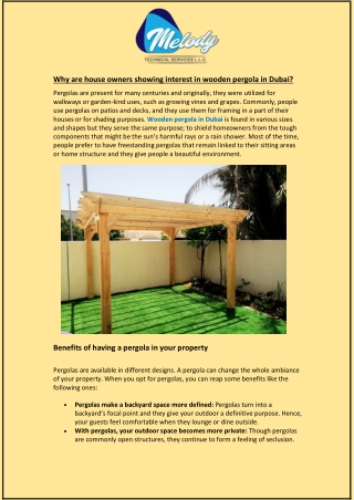 Why are house owners showing interest in wooden pergola in Dubai?