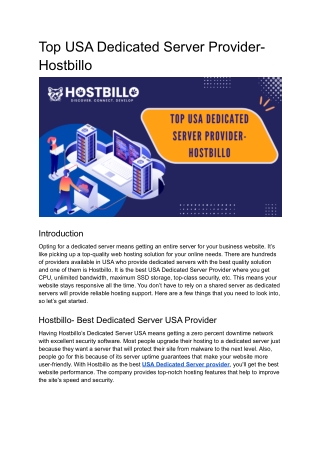 Top USA Dedicated Server Provider- Hostbillo