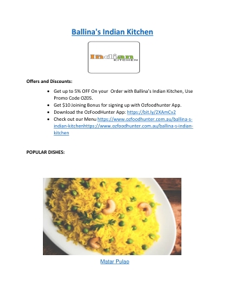Ballina's I10% off – Ballina's Indian Kitchen Restaurant, NSWndian Kitchen
