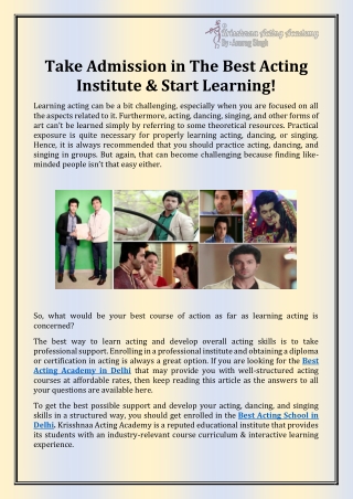 Best Acting Academy in Delhi