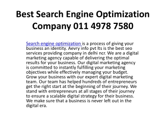 Best Search Engine Optimization Company 011 4978 7580