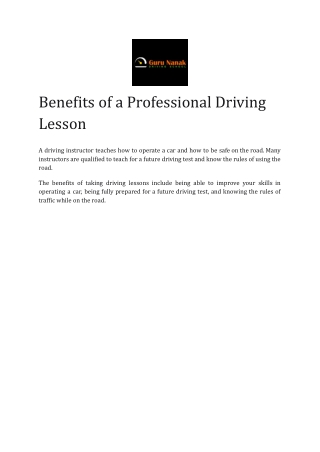 Benefits of a Professional Driving Lesson