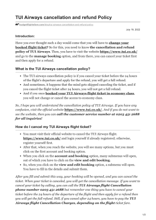TUI Airways cancellation and refund Policy