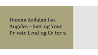 Homan Ardalan Los Angeles – Setting Your Private Lending Criteria