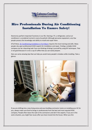 Hire Professionals During Air Conditioning Installation In Fort Myers