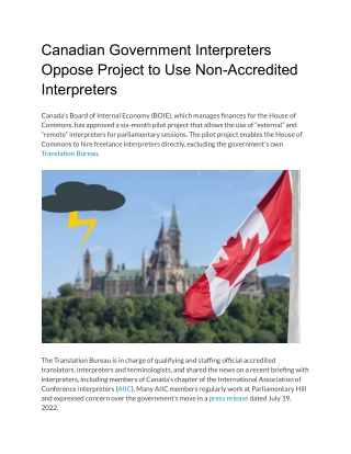 Canadian Government Interpreters Oppose Project to Use Non-Accredited Interpreters