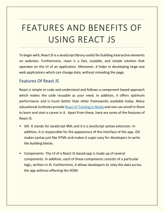 Features and Benefits of Using React JS