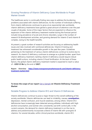 Vitamin Deficiency Treatment Market