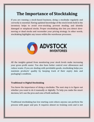 The Importance of Stocktaking
