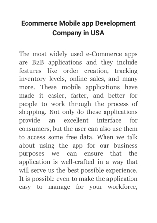 Ecommerce Mobile app Development Company in USA