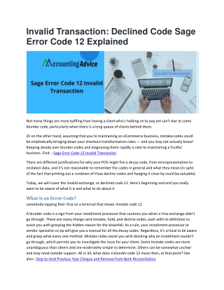 How to Fix Sage Error Code 12 Invalid Transaction