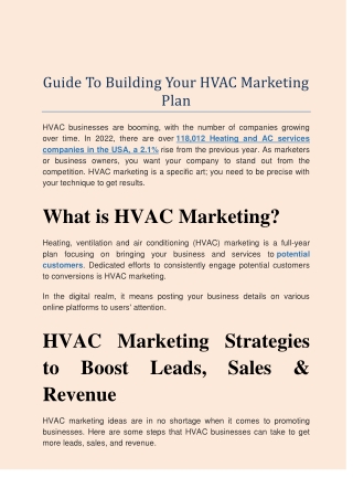 Guide To Building Your HVAC Marketing Plan