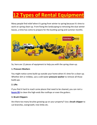 12 Types of Rental Equipment