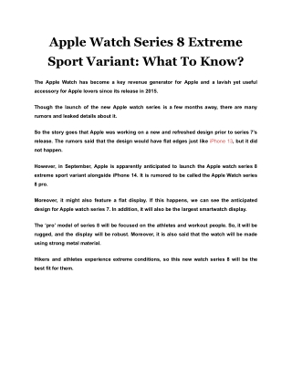 Apple Watch Series 8 Extreme Sport Variant: What To Know?