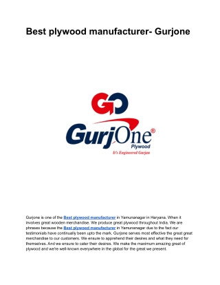 Best plywood manufacturer- Gurjone
