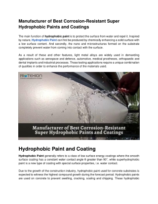 Manufacturer of Best Corrosion-Resistant Super Hydrophobic Paints and Coatings.