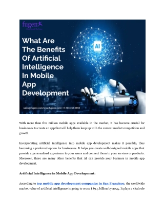 What Are The Benefits Of Artificial Intelligence In Mobile App Development