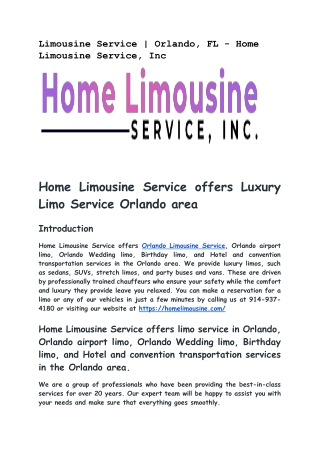 Limousine Service  Orlando, FL - Home Limousine Service, Inc